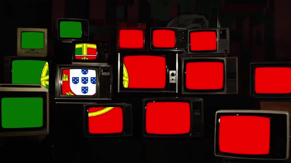 Flag of Portugal and Vintage Televisions.