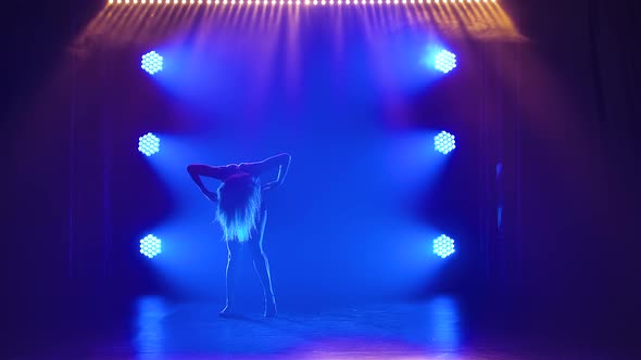 Woman Dancing Modern Dance at Smoky Stage with Spotlights. Vogue or Contemporary Dance. Young Dancer