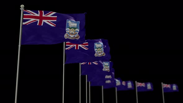 Falkland Islands Row Of Flags Animation Include Alpha Channel