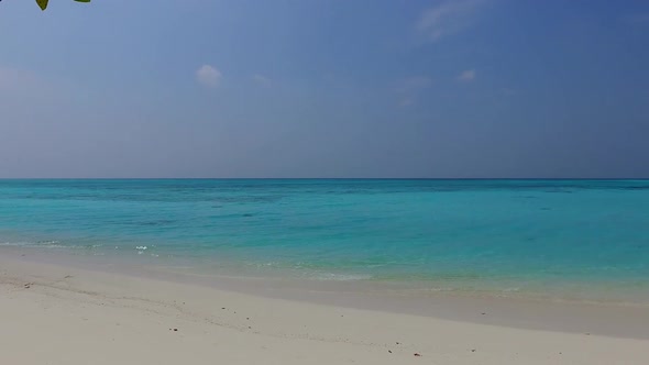 Warm travel of shore beach trip by blue lagoon with sand background near sandbank