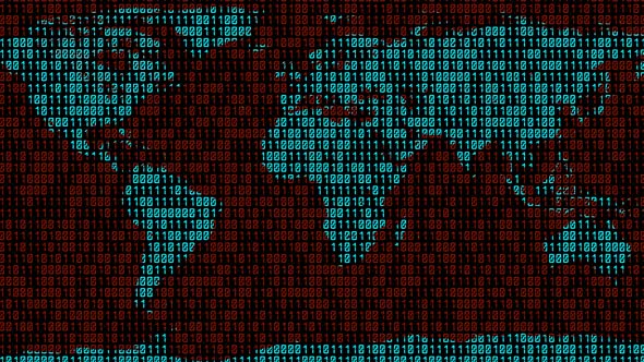 Binary code. Zeros and ones  in the form of a map of the world.