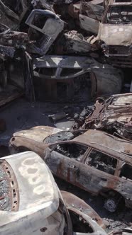 Vertical Video of Burned Cars During the War in Irpin Ukraine