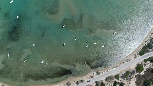 Kolimpithres beach on Paros island in the Cyclades in Greece viewed from the sky