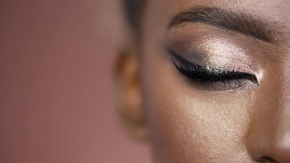 Half Face of Beautiful Black African American Woman Wearing Fashion Make Up