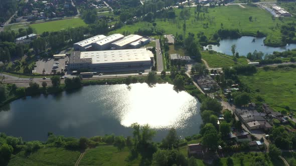 Distribution logistics buildings and industrial area - aerial view