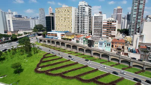 Crossing East Radial highway road and May 23 Avenue at downtown Sao Paulo