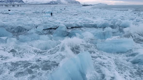 Drone Over Diamond Beach Near Glacier Lagoon of Iceland