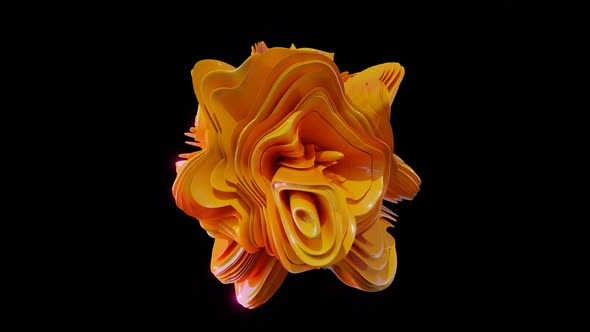 Abstract yellow drop-down flower. In close up and slow-motion, black background. 3D rendering
