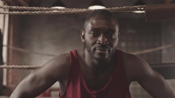 Portrait of African-American Boxer on Ring