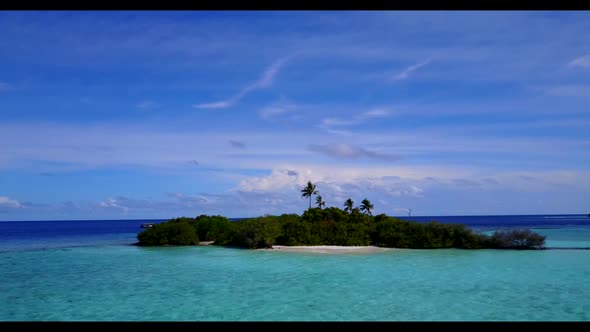 Aerial top view scenery of beautiful bay beach adventure by blue green sea and white sand background