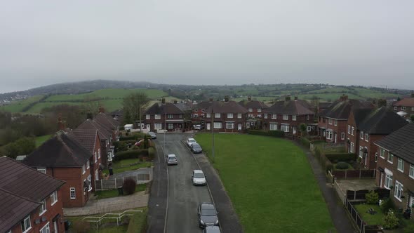 Aerial view, footage of a council housing estate in Kidsgrove Stoke on Trent, flats, homes for the e