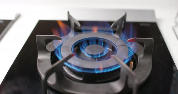 Gas burning from a kitchen gas stove