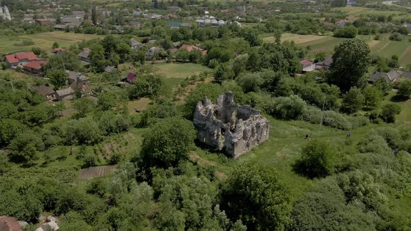 Beautiful Knights Templar Castle Ruins in Ukraine Landscape - Aerial View