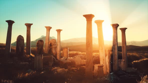 Old Greek Temple Ruins at Sunset