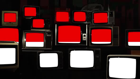 Flag of Indonesia and Retro TVs.