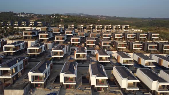 Series of New Private Houses Removed From the Drone a Block of Fresh Buildings Ready for Operation