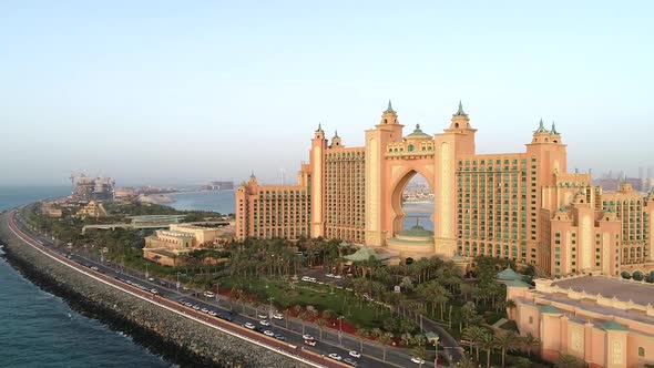 Aerial view of Atlantis the palm resort in the coast of Palm Jumeirah, Dubai.