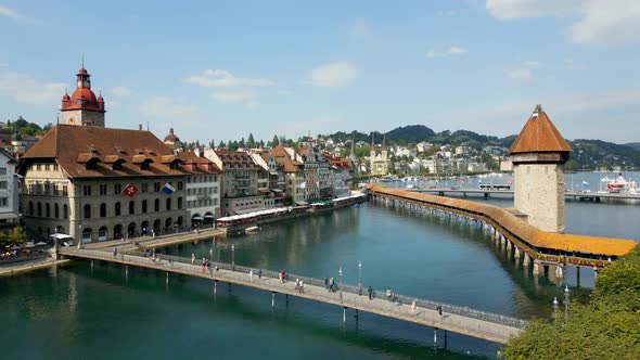 Famous Chapel Bridge Over River Reuss in Lucerne