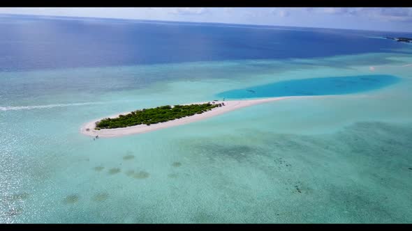 Aerial above tourism of perfect shore beach holiday by blue sea with white sandy background of a pic