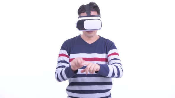 Japanese Hipster Man Using Virtual Reality Headset
