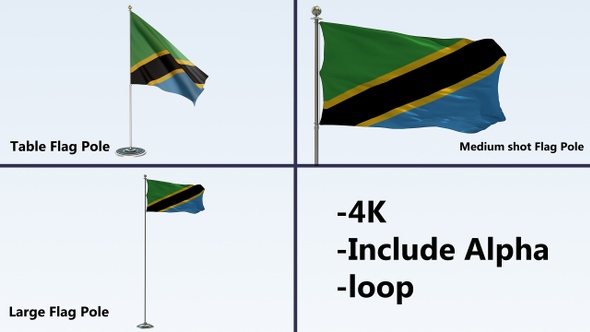 Tanzania Flag Pole Pack 4k-Loop