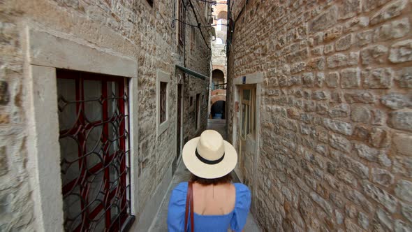 Young girl on the street of the city. Croatia, Split