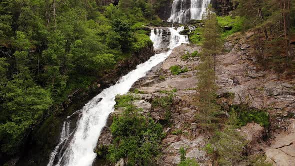 Svandalsfossen In Norway, Ryfylke Route. Aerial View.