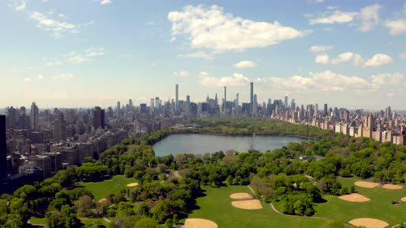 Central Park Aerial View, Manhattan, New York Park Is Surrounded by Skyscraper