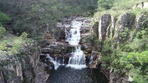 Waterfalls at Capitolio lagoon tourism landmark at Minas Gerais state Brazil.