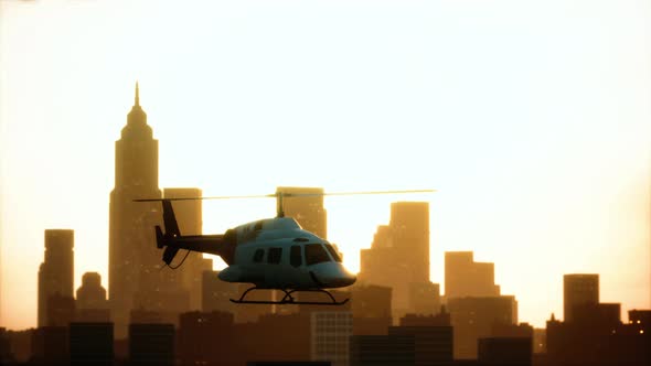 Silhouette Helicopter at City Scape Background alt