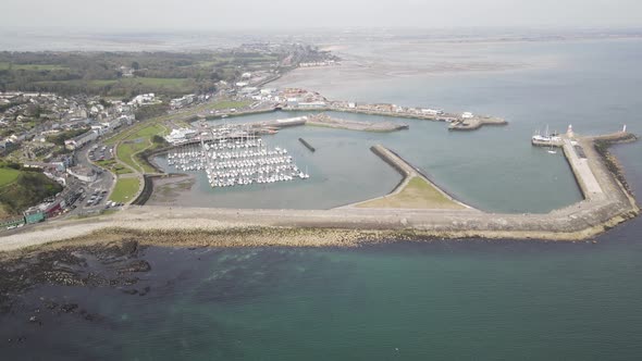 Rugged peninsula of Howth harbour Dublin Ireland aerial