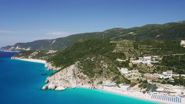 Aerial view of coastline at Greek island.