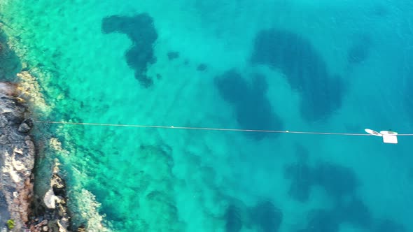 Aerial View of a Yaht Moored Near Spinalonga Island, Crete, Greece