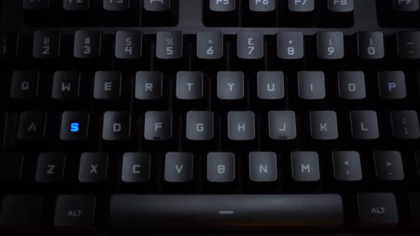 The Word Spy Is Typed on a Luminous Computer Keyboard. Black Backlit Keyboard with Letters. The