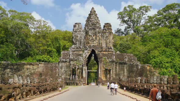 4K Bayon Temple Entrance Angkor Thom Gate in Siem Reap, Cambodia
