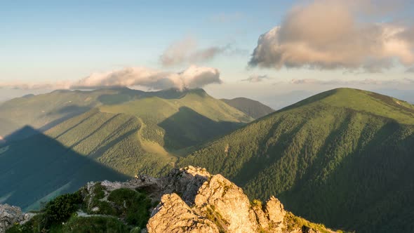 Panoramic View of Green Alps Mountains in Sunny Morning Landscape