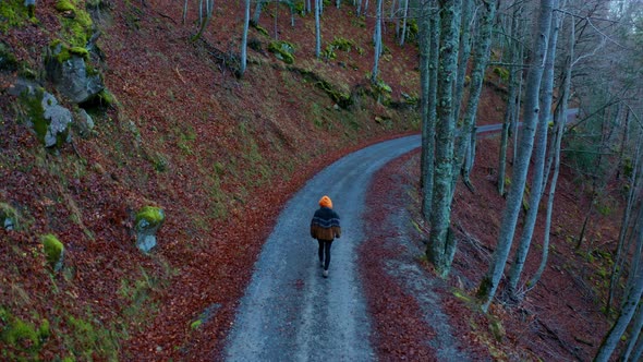 Anonymous traveler walking in forest