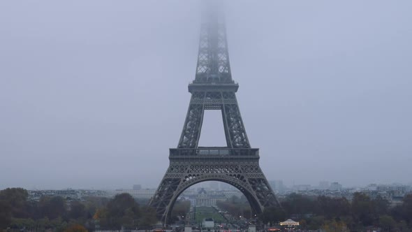 Eiffel tower in foggy weather