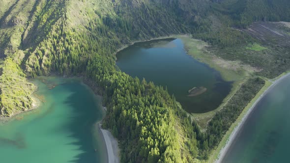 Aerial View of Agua de Alto and Lagoa do Fogo, Azores, Portugal.