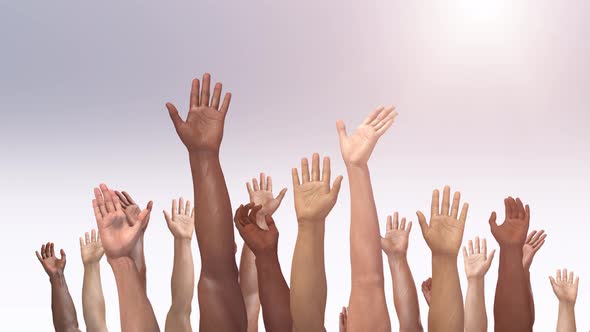 hands multiethnic people vote. Teamwork businesspeople diversity. Copy space render 3d alt