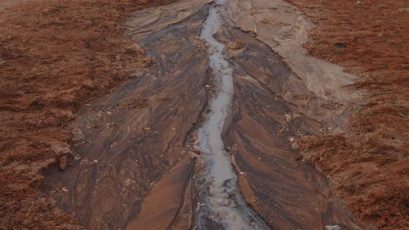 Sulfur and Red Mud Flow in Hverir Myvatn Geothermal Area Near Lake Myvatn