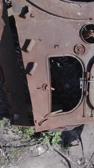 Vertical Video of a War in Ukraine  Destroyed Military Hardware