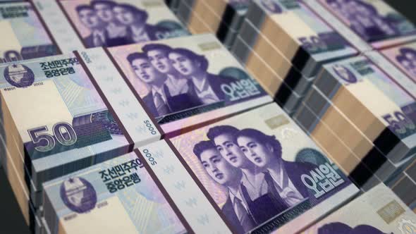 North Korea Won money banknotes pack seamless loop