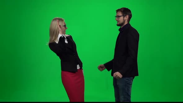 Business Partners Giving Five Each Other Against Chroma Key Background