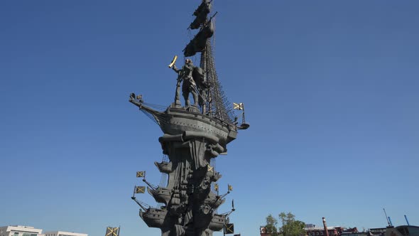 The Monument to Peter the Great on the Ship is Located on the Moscow River in the Center of Moscow