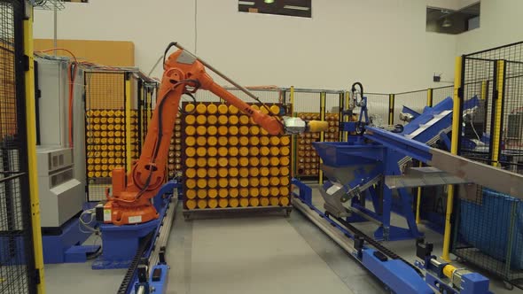 Automatic Robot Arm Assembly Line Manufacturing Advanced High Technology.