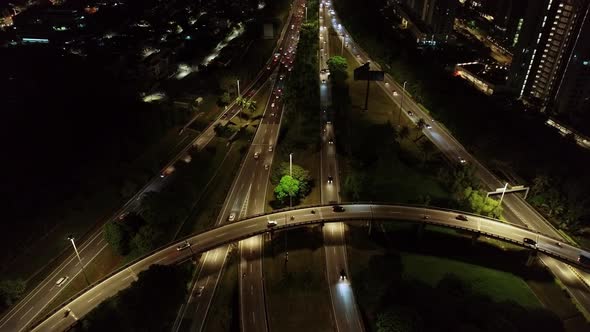 High angle Penang Bridge interchange of car traffic