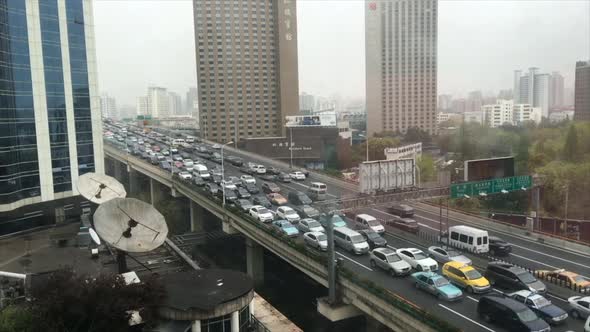 TIME LAPSE: Highway Traffic in Shanghai China in Asia in Daylight Rush Hour