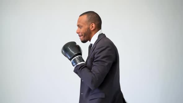 Professional African-american Business Man - Wearing Box Gloves and Boxing
