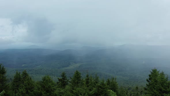 An aerial shot (pedestal up) of the Seneca Creek Valley as seen from Spruce Knob, the highest point